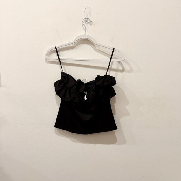 Imperial Sleeveless Ribbed Stretchy Camisole w/ Ruffle Trim Black Women's Size M - Picture 2 of 5